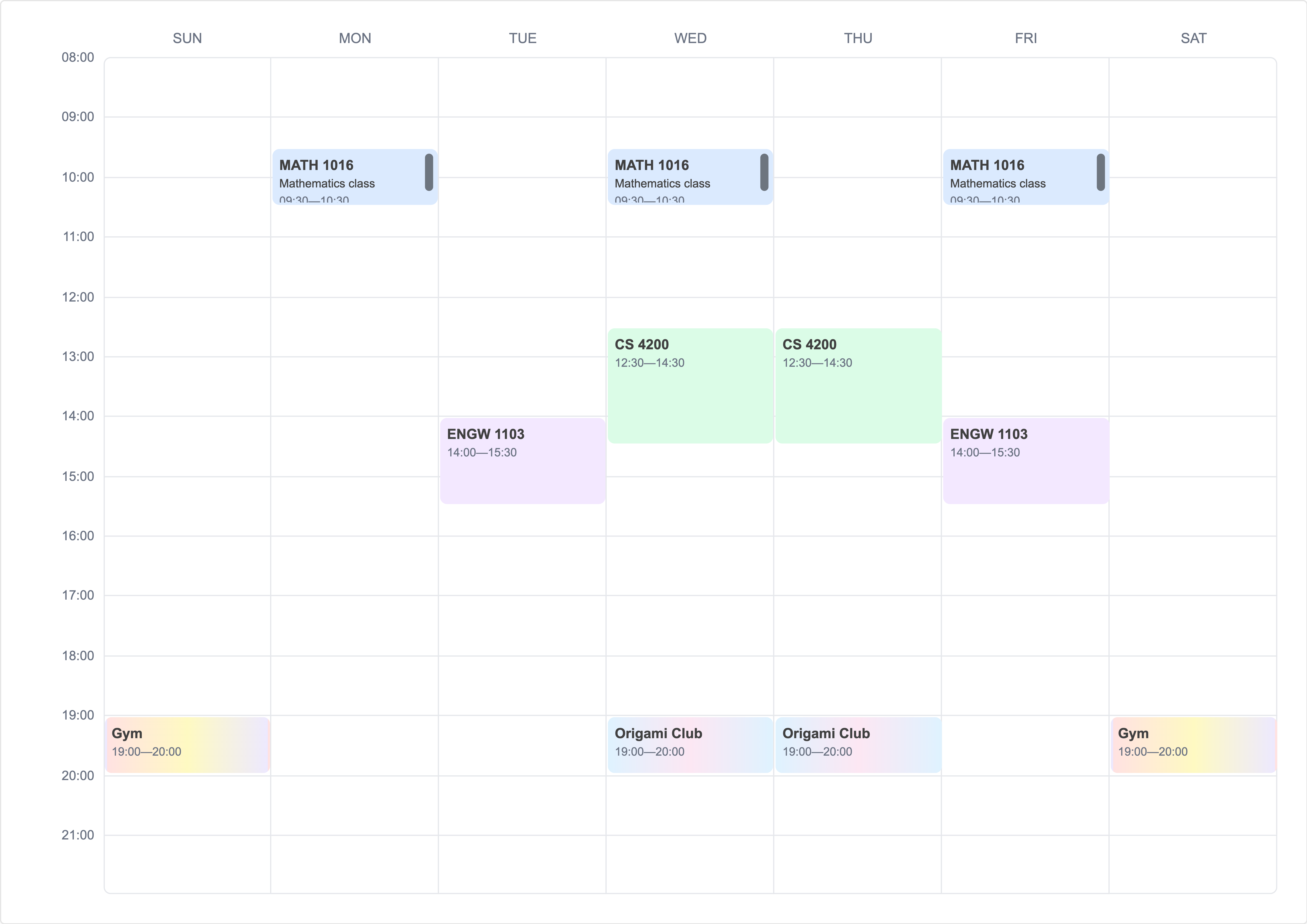 college schedule example